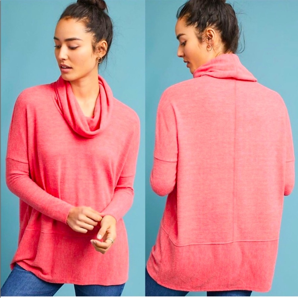 Anthropologie Saturday Sunday coral pink soft funnel neck tunic LS soft top